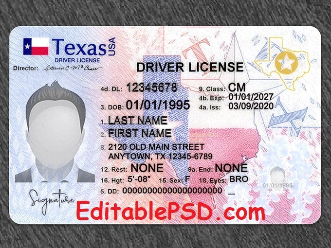 blank texas fake paper id template download