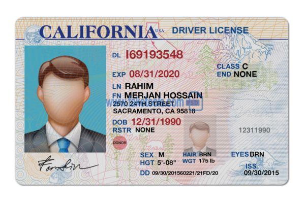 california fake id template