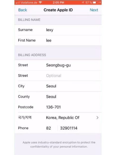 fake address apple id