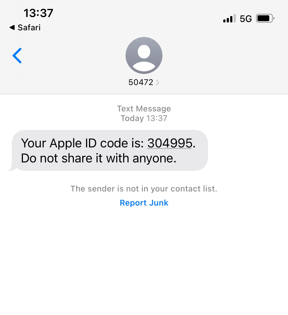 fake apple id code text