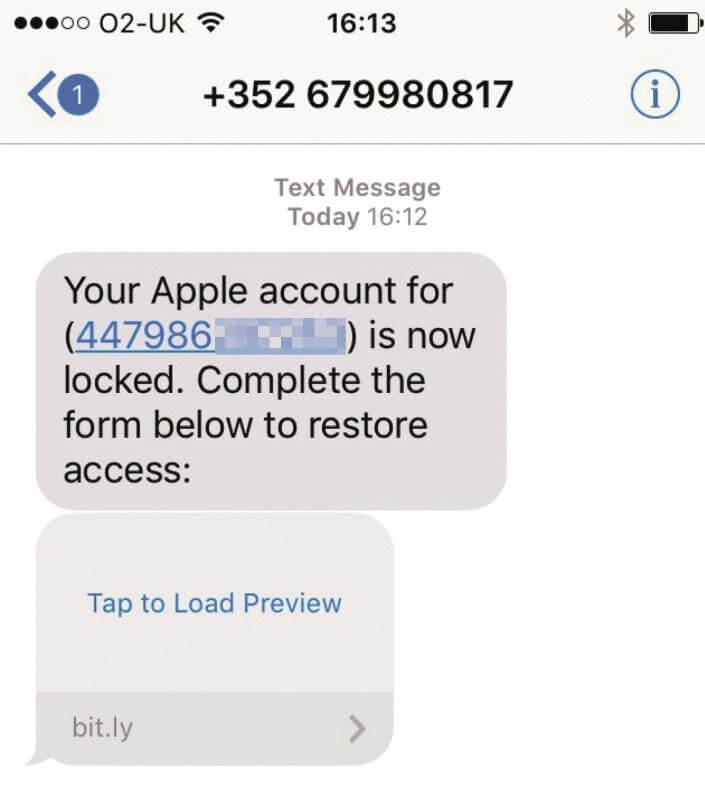 fake apple id code text