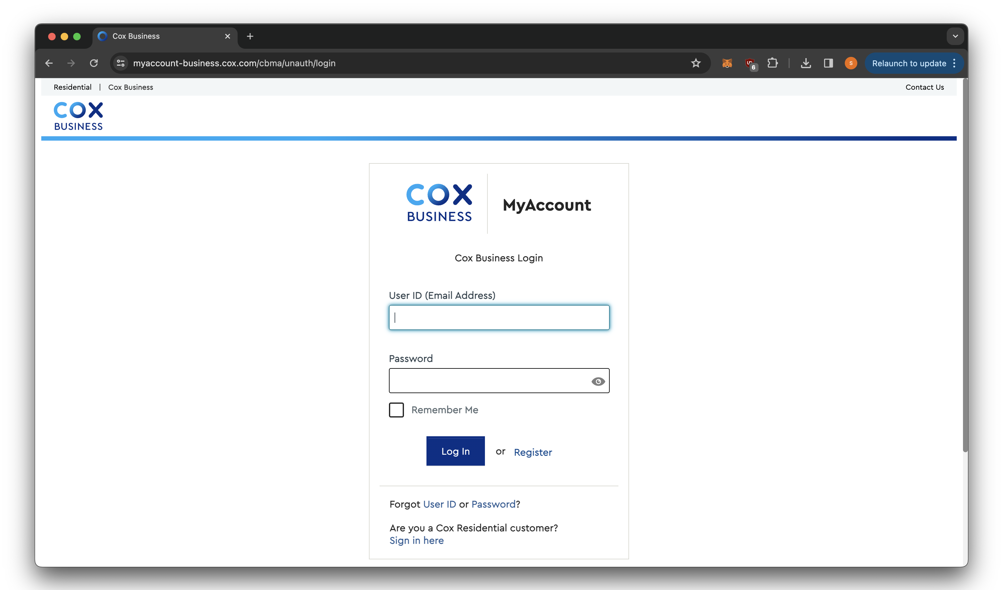 fake cox user id and password