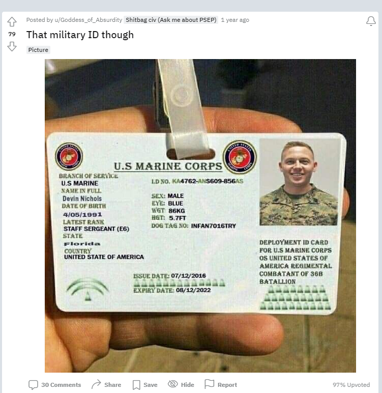 fake military id card picture