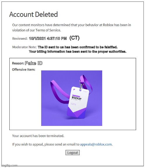 roblox fake id bans